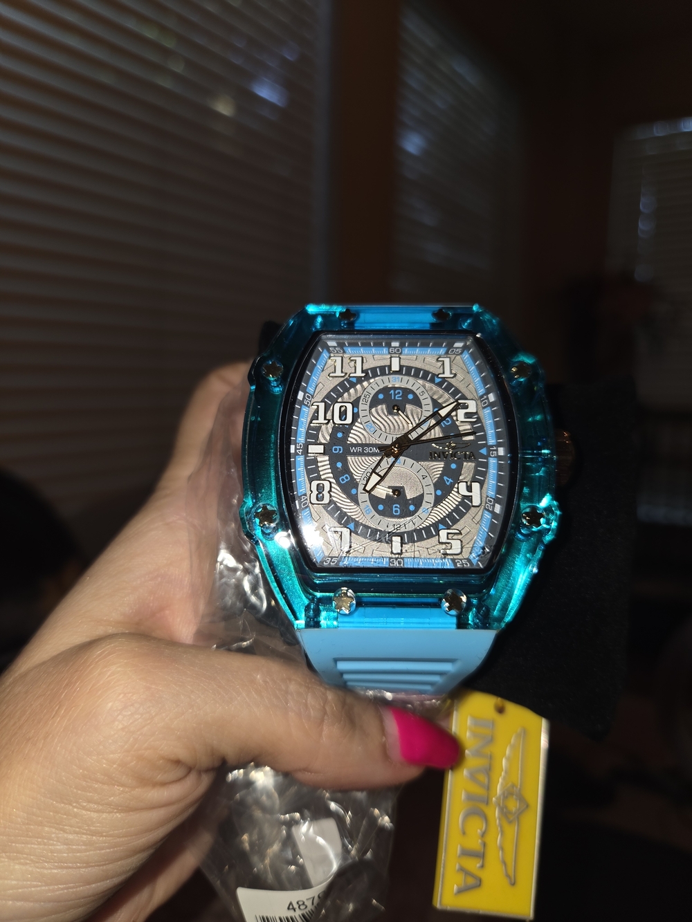 Invicta Turquoise Blue Tonneau Watch with Silver Dial